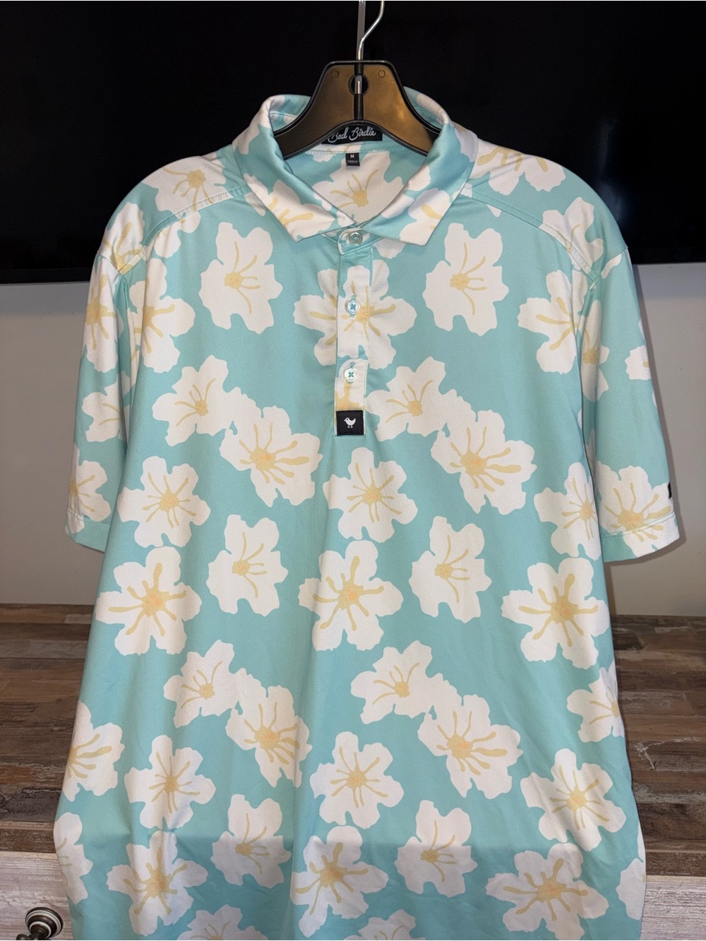 Bad Birdie Aqua Floral Men's Polo
